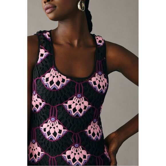 NEW Anthropologie Delfi Collective Sheer Black Floral Lace Shift Dress X-Small - Picture 3 of 4